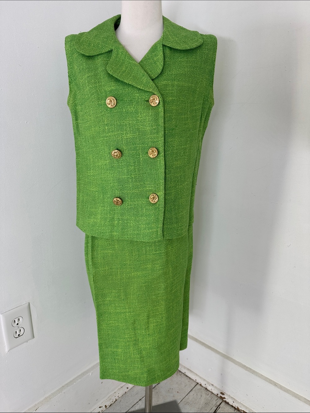 Vintage 50s Kelly Green Jackie O Vibes Skirt And Top Set